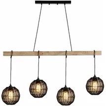 GLOBO LED Hängelampe 4-flg. 140 cm rund schwarz/holz