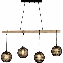 GLOBO LED Hängelampe 4-flg. 140 cm rund schwarz/holz