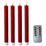 Fachhandel Plus LED Stabkerzen 4 Stück Tafelkerzen rot flammenlos Fernbedienung Timer Batterie