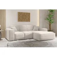 kaiser möbel Ecksofa, Eckcouch L form, Wohnzimmer Couch SIENA stoff Poso Beige Ottomane Rechts - Creme