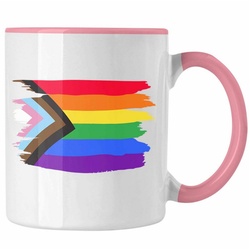 Trendation Tasse Trendation – Regenbogen Tasse Geschenk LGBT Schwule Lesben Transgender Grafik Pride Flagge rosa