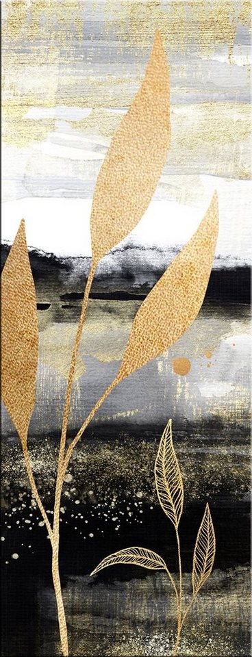 artissimo Glasbild Glasbild 30x80cm Bild aus Glas Aquarell-Malerei Zweige schwarz gold, Natur und Pflanzen: Dekorative Kunst II beige|gelb