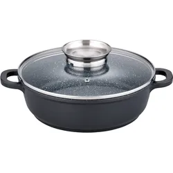 Servierpfanne GSW "Gourmet Granit", schwarz, H:7,0cm Ø:24cm, Pfannen, VITAFLON GRANIT Antihaft-Versiegelung, Glasdeckel, Induktion