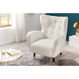 Riess-Ambiente Retro Design Sessel DON weiß Bouclé Federkern goldene Fußkappen