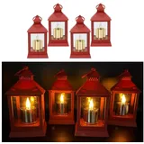 Online-Fuchs LED Laterne - 4er Set Laternen mit LED-Kerzen und Timerfunktion - Outdoor geeignet, LED-Kerzen im Metallic Design, Warmweiße Acrylflamme, 6-Stunden Timer rot