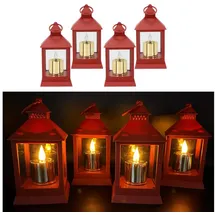 Online-Fuchs LED Laterne - 4er Set Laternen mit LED-Kerzen und Timerfunktion - Outdoor geeignet, LED-Kerzen im Metallic Design, Warmweiße Acrylflamme, 6-Stunden Timer rot