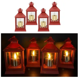Online-Fuchs LED Laterne - 4er Set Laternen mit LED-Kerzen und Timerfunktion - Outdoor geeignet, LED-Kerzen im Metallic Design, Warmweiße Acrylflamme, 6-Stunden Timer rot