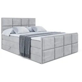 altdecor Boxspringbett mit Fußteil, 2 Matratzen und Topper - 160x200 cm - NOVA-Z KING - Hellgrau Samt - Polsterbett mit, H3- und H4- Matratzen, Be... - Hellgrau
