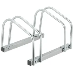 Relaxdays Fahrradständer Boden, für 2 Fahrräder, bis 60 mm Reifenbreite, Metall, Garage, Fahrrad-Aufstellständer, silber