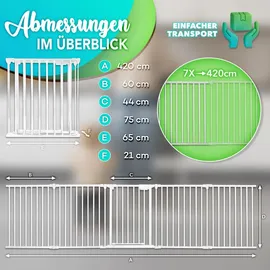 KIDUKU KIDUKU® Kaminschutzgitter Baby Weiß - 420 cm Länge Absperrgitter Ofenschutzgitter Laufstall Türschutzgitter - Weiß