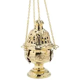 Nklaus Weihrauchfass vergoldet Kette 40cm groß Hängegefäß Schwenker Gemustert 7630