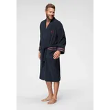 bruno banani Herrenbademantel Roy, ideal für Sauna & Spa, Hotelbademantel, Morgenmantel, Langform, Walkfrottee, Kimono-Kragen, Gürtel, mit farblich abgesetzten Streifen, Bademantel, Baumwolle, S-3XL blau L | 120 cm