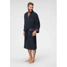 bruno banani Herrenbademantel Roy, ideal für Sauna & Spa, Hotelbademantel, Morgenmantel, Langform, Walkfrottee, Kimono-Kragen, Gürtel, mit farblich abgesetzten Streifen, Bademantel, Baumwolle, S-3XL blau L | 120 cm