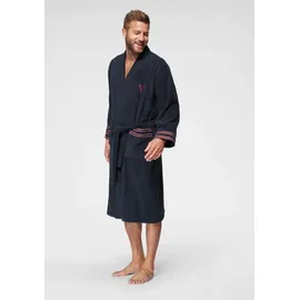 bruno banani Herrenbademantel Roy, ideal für Sauna & Spa, Hotelbademantel, Morgenmantel, Langform, Walkfrottee, Kimono-Kragen, Gürtel, mit farblich abgesetzten Streifen, Bademantel, Baumwolle, S-3XL blau L | 120 cm