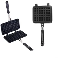 Rotary Belgische Waffelmaschine für Gasherd, antihaftbeschichtete Metallpfanne für gleichmäßiges Kochen und Reinigen in der Küche zu Hause (Waffel mit zwei Köpfen)