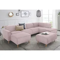 Wohnlandschaft ANDAS "Janek U-Form" Sofas Gr. B/H/T: 324cm x 81cm x 191cm, Struktur weich, Ottomane rechts, ohne Funktion, rosa (flamingo) mit Federkern und Keder in scandinavischem Design