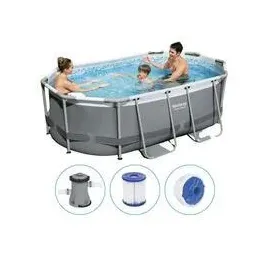 BESTWAY Power Steel Frame Pool oval Set 305 x 200 x 84 cm inkl. Filterpumpe