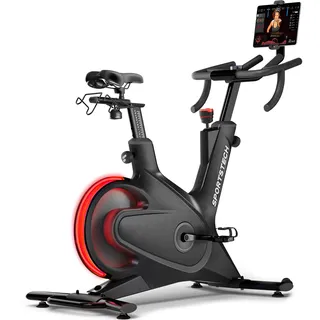 Sportstech Speedbike sBike Lite, Fitnessbike, mit stabilem Rahmen, geräuscharmem Pedalsystem und präziser Widerstandseinstellung, 7 Farben LEDs
