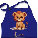 Kinderschürze Schürze Kinder Jungen Mädchen - Löwen - Löwe König der Tiere Leu mit Namen - Zootiere Tiermotiv - 2-6 Jahre - Royalblau - süße für löwenmotiv leon kind personalisierte tier - 2-6 Jahre