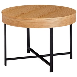 KADIMA DESIGN Couchtisch Holzoptik-Metallbeine, runder Tisch mit Stauraum, 69x49x69 cm, moderner Industrial-Look.