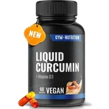 Curcumin Curcuma (Kurkuma) NovaSol® Curcumin - 60 Kapseln mit 185x Verbesserter Bioverfügbarkeit - mit Vitamin D3 (200 IU) - 60 Kapseln Hochdosiert - Liquid Kurkuma Kapseln - aus Deutschland