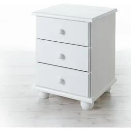 TICAA Nachtkommode Ivo Kiefer mit 3 Schubladen Weiß