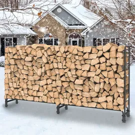 unho WISFOR Kaminholzregal Aussen, Holzlager Metall Brennholzregal Außen, Feuerholzregal Outdoor Kaminholzunterstand, Schwarz