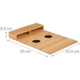 Relaxdays Sofatablett Bambus, HBT: 5,5 x 50 x 33,5 cm, Sofaablage mit Untersetzern, 2 Fächer, Natur/schwarz