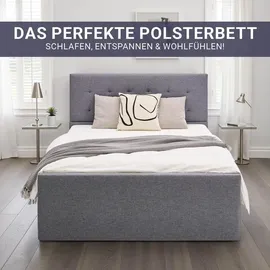 Homestyle4u Polsterbett Grau Textil, 120x200 cm, Schlafzimmer, Betten, Polsterbetten