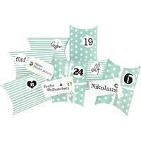 Frau WUNDERVoll® DIY Adventskalender Christkind zum Befüllen tuerkis Sterne/Streifen,Ziffern schwarz-weiß