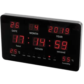 Perel Wanduhr mit LED-Display Rot/Schwarz