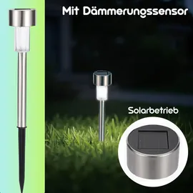 casativo-lighting Wegeleuchte Solar 10,0 cm 6er Set mit Erdspiess Dämmerungssensor Silber