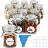 Belle Vous 12 Stück Luftdichte Gewürzdosen aus Glas mit Scharnierdeckel - 120 ml - Wiederverwendbare Aufbewahrungsbehälter mit Etiketten & Trichter - Set für Küche, Lebensmittel & Gewürze