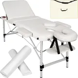 tectake® Massageliege, klappbar, höhenverstellbar, Massagetisch mit 3 Zonen, Massagebank, Kosmetikliege inkl. Zubehör Tasche, Voll- und Halbrolle, Möbel für Kosmetik, Massage, Tattoo - weiß