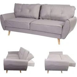 Mendler 3er-Sofa HWC-J19, Couch Klappsofa Lounge-Sofa, Schlaffunktion ~ Stoff/Textil grau