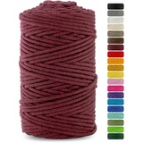 Netuno 1x Makramee-Garn Burgunderrot 3 mm 100 m Baumwollkordel mit Baumwollkern Bastel-Garn Makramee Naturbaumwolle Baumwollgarn Bastelschnur Baumwollschnur Kordel Makramee Macrame Cotton Cord