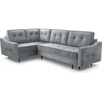 Bettso Eckcouch Velvet Ecksofa in L-Form –Sofa – Couch mit Stauraum und Kissen - Ausziehbares Schlafsofa – Sofa mit Schlaffunktion - Schlafso... - Hellgrau