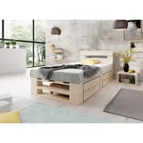 Lermowood Palettenbett M2 aus Holz 90 x 200 cm Natur mit Kopfteil und 2 Bettkästen Holzbett 40cm Stabiles Seniorenbett Kinderbett Jugendbett Gästebett erhöhtes Bettgestell Futon Komforthöhe Naturholz
