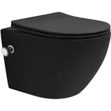 luxebath Wand Hänge WC Spülrandlos mit Bidet-Funktion, Schwarz matt, Tiefspüler Tornadospülung Softclose kurz 49cm, Dusch wc Softclose-Klodeckel