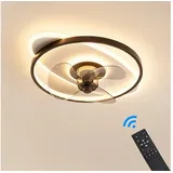 Euroton Deckenventilator Deckenventilator mit LED Beleuchtung Deckenleuchte mit Fernbedienung, 20 cm Durchmesser, Inkl Fernbedienung schwarz