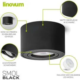 linovum SMOL LED Aufbauspot matt schwarz - flach & schwenkbar - Deckenspot inkl. wechselbarem LED Modul 5W neutralweiß 230V