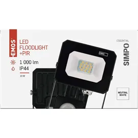 EMOS LED Strahler SIMPO 10 W mit Bewegungsmelder, für Außen, superhell 1000 lm, Neutralweiß 4000 K, Lebensdauer 25000 St., ZS2313 - Schwarz