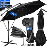 Kesser Alu Ampelschirm Sonnenschirm + Kurbelvorrichtung Kurbelschirm mit Ständer UV-Schutz Aluminium Wasserabweisende Bespannung 360° Funktion Garten-Schirm Marktschirm Schwarz