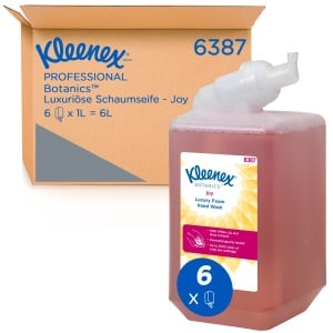 Kleenex® BotanicsTM Luxusschaum Handwäsche, 1 Liter, Wohlriechender Seifenschaum für ideale Händehygiene, 1 Karton = 6 Kartuschen, Joy