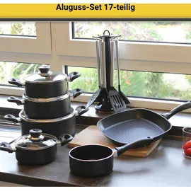 Krüger Aluguss-Topf-Set 6-tlg. schwarz 4 x Fleischtopf + Stieltopf + Steakpfanne