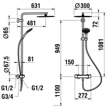 Laufen Vivid Duschsystem Komplettset mit Thermostat Chrom HF905452100630