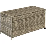 Tectake tectake® Auflagenbox, mit Aluminiumgestell und Rattangeflecht, komfortable Hubautomatik, 117 x 54 x 64 cm,