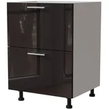Feldmann-Wohnen Schubladenunterschrank, Schwarz Hochglanz, Weiß, Holzwerkstoff, 2 Schubladen, Rechteckig, 60x82x50 cm, Küchen, Küchenmöbel, Küchenschränke, Küchenunterschränke