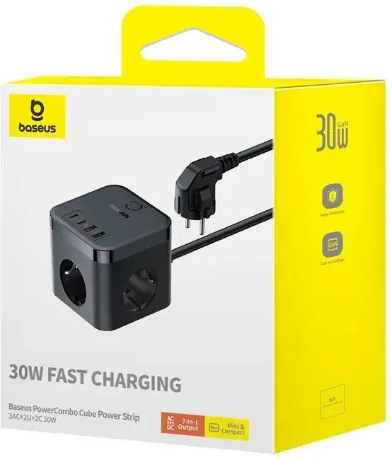 Baseus PowerCombo Würfel Steckdosenleiste 3AC+2U+2C 30W 1,5m EU schwarz