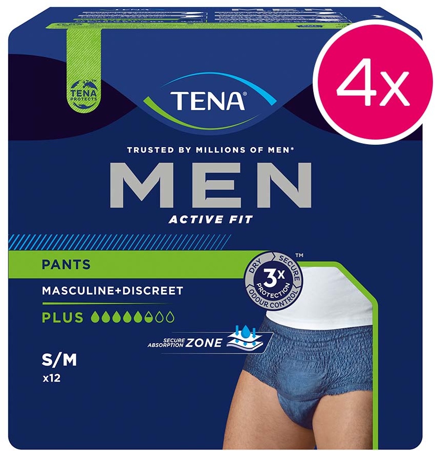Tena Men Active Fit Pants plus, blau, S/M - 4x12 Stück Karton, S/M